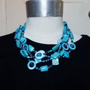 Multi-Strand Aqua Colored Necklace